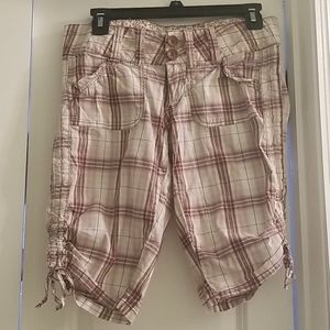 Vintage plaid surfer adjustable capri shorts